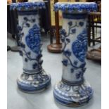 A RARE PAIR OF ANTIQUE GERMAN WESTERWALD STONEWARE PEDESTALS. 78 cm x 30 cm.