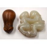 A CHINESE JADE ROUNDEL and a boxwood phallus (2)