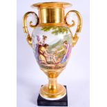 A LARGE EARLY 19TH CENTURY FRENCH EMPIRE PORCELAIN VASE painted with figures within landscapes. 35 c