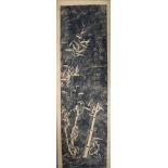 A PAIR OF 19TH CENTURY BLACK AND WHITE INKWORK SCROLLS depicting flowering bamboo. 111 cm x 31 cm.