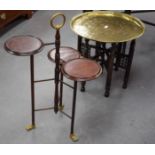 AN EDWARDIAN BRASS MOUNTED TRIPLE TIER OCCASIONAL TABLE. 84 cm x 52 cm.