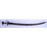 A 19TH CENTURY OTTOMAN MIDDLE EASTERN TALWAR STEEL SWORD with cross style handle. 90 cm long.