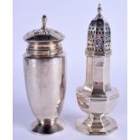 TWO ENGLISH SILVER PEPPER POTS. 9.4 o.z. Largest 17 cm high. (2)