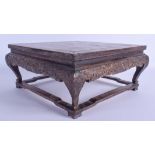 AN 18TH CENTURY CHINESE CARVED HARDWOOD SQUARE STAND Qianlong, possibly Zitan. 30 cm square. Note: S
