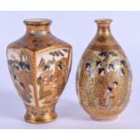 TWO MINIATURE EARLY 20TH CENTURY JAPANESE MEIJI PERIOD SATSUMA VASES painted with figures within lan