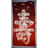 A LARGE 19TH CENTURY CHINESE RED EMBROIDERED SILKWORK BANNER decorated with a large flowering tree.