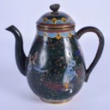 A 19TH CENTURY JAPANESE MEIJI PERIOD CLOISONNE ENAMEL EWER AND COVER decorated with insects. 14 cm x