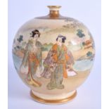 A 19TH CENTURY JAPANESE MEIJI PERIOD SATSUMA VASE painted with geisha within landscapes. 13 cm x 9 c