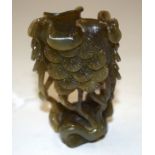 A CHINESE JADE BRUSH POT. 8.5 cm high.