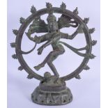 A 19TH CENTURY INDIAN BRONZE BUDDHISTIC DEITY modelled upon an open work base. 21 cm x 15 cm.