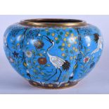 A 19TH CENTURY JAPANESE MEIJI PERIOD CLOISONNE ENAMEL LOBED CENSER decorated with birds. 13 cm x 15