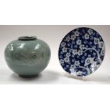 A KOREAN VASE and a Japanese prunus dish.(2)