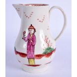 AN 18TH CENTURY LIVERPOOL SPARROW BEAK JUG painted with Chinese figure holding a pipe. 9.5 cm high.
