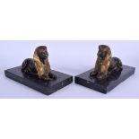 A PAIR OF 19TH CENTURY EGYPTIAN REVIVAL BRONZE GRAND TOUR SPHINXES modelled as recumbent pharaoh. 18