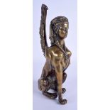 A 19TH CENTURY CONTINENTAL GRAND TOUR BRONZE SPHINX FIGURE modelled wearing a vine necklace. 28 cm x