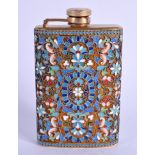 AN UNUSUAL CONTINENTAL SILVER AND ENAMEL HIP FLASK decorated with foliage. 8 oz. 11.5 cm x 7.5 cm.