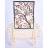 A LOVELY 19TH CENTURY JAPANESE MEIJI PERIOD CARVED IVORY SCHOLARS SCREEN with silver mounts, decorat