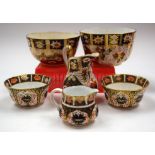 A PAIR OF ANTIQUE IMARI BOWLS together with other crown derby. (6)
