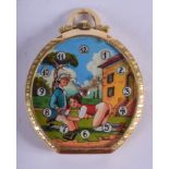 A RARE CONTINENTAL GOLD EROTIC POCKET WATCH depicting a female on all fours blowing a horn. 46.4 gra