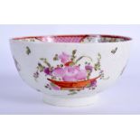 AN 18TH CENTURY LOWESTOFT SMALL SLOPS BOWL painted in the Chinese Export style under a pink diaper b