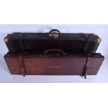 TWO ANTIQUE LEATHER GUN CASES Bonehill, Cogswell & Harrison. 80 cm x 22 cm. (2)