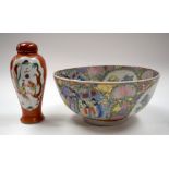A LARGE CHINESE BOWL and a vase & cover. (2)