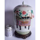 A LARGE EARLY 20TH CENTURY CHINESE FAMILLE ROSE VASE AND COVER Qing, painted with a floral censer. V