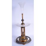 A LARGE 19TH CENTURY ENGLISH SILVER PLATED BRASS PEDESTAL CUT EPERGNE formed as a figure holding alo