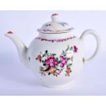 AN 18TH CENTURY LOWESTOFT TEAPOT AND COVER painted with flowers. 15 cm wide.