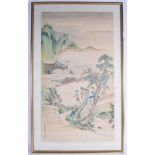 A LATE 19TH CENTURY CHINESE WATERCOLOUR LANDSCAPE Qing, painted with beautiful ladies. Image 80 cm x