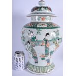 A LARGE 19TH CENTURY CHINESE FAMILLE VERTE BALUSTER VASE AND COVER Kangxi style. 44 cm x 20 cm.