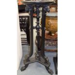 AN ANTIQUE EBONISED CLASSICAL WOOD COLUMN STAND. 97 cm x 39 cm.
