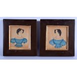 A PAIR OF REGENCY FRAMED WATERCOLOUR MINIATURES. Image 9 cm x 9 cm.