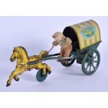 A 1950S CONTINENTAL TIN PLATE HORSE AND CARRIAGE TOY. 19 cm wide.