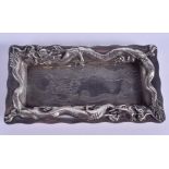 A 19TH CENTURY CHINESE EXPORT LUENWO SILVER TRAY decorated with dragons. 13 cm x 7 cm.