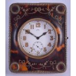 A 19TH CENTURY TORTOISESHELL CASED GOLIATH POCKET WATCH with pique work inlay. Clock 7 cm diameter.