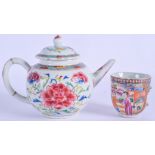 AN 18TH CENTURY CHINESE EXPORT FAMILLE ROSE TEAPOT AND COVER Qianlong, together with a Mandarin cup.