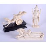 THREE 19TH CENTURY INDIAN CARVED IVORY BUDDHISTIC FIGURES. Largest 12 cm high. (3)