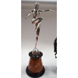 A LARGE ART DECO SILVER PLATED FIGURE. 57 cm high.