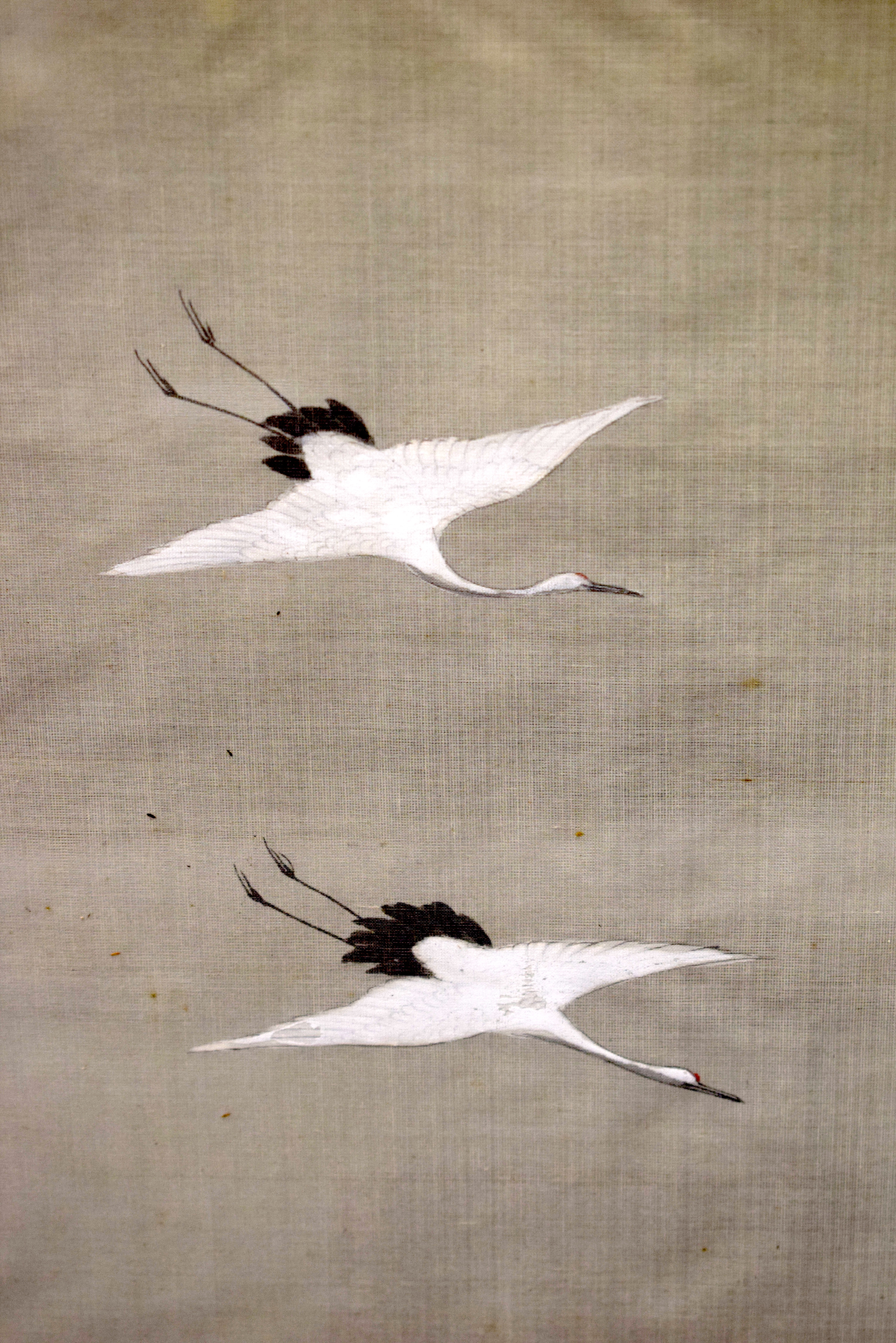 A 19TH CENTURY JAPANESE MEIJI PERIOD THREE PANEL SILKWORK SCREEN painted with birds within a landsca - Image 10 of 27