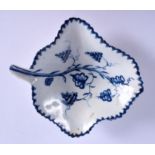 AN 18TH CENTURY LOWESTOFT LEAF SHAPED DISH painted with a grape vine pattern, purchased 11/12/75. 9.