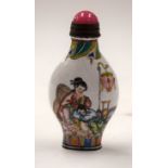 A CHINESE CANTON ENAMEL SNUFF BOTTLE. 7.5 cm high.