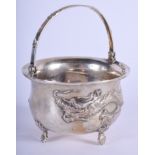 A 19TH CENTURY CHINESE EXPORT SILVER DRAGON SUGAR BASKET. 120 grams. 8.5 cm wide.