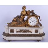 A MID 19TH CENTURY FRENCH LEROY & FILS BRONZE AND MARBLE MANTEL CLOCK. 34 cm x 31 cm.
