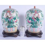 A LARGE PAIR OF EARLY 20TH CENTURY CHINESE STRAITS FAMILLE ROSE VASES AND COVERS Qing. Vases 30 cm x