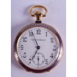 A FINE 18CT GOLD SWISS PATEK PHILIPPE ENAMEL POCKET WATCH with Greek key banding. 62.4 grams overall