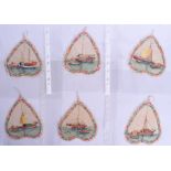 A SET OF TWELVE 19TH CENTURY CHINESE PITH PAPER PAINTINGS Qing, depicting boats. 12 cm x 12 cm. (12)