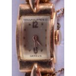 AN 18CT GOLD PATEK PHILIPPE LADIES WATCH with 18ct gold strap. 30.9 grams overall. 17 cm long, watch