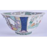 A 19TH CENTURY CHINESE FAMILLE VERTE SQUARE FORM JUNKET BOWL bearing Xuande marks to base, painted w