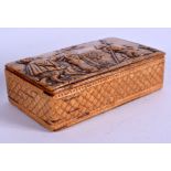 AN UNUSUAL 19TH CENTURY CONTINENTAL CARVED PRESSED BIRCH depicting a fable type scene. 9 cm x 5 cm.